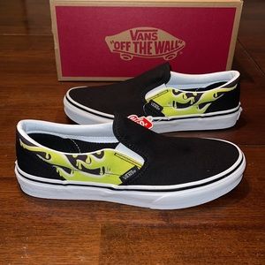 Vans Slip On Slime Flame Black Green Skate Shoes